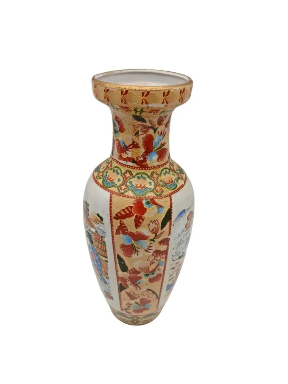 Japanese Satsuma Vase Geisha Scenic Floral Gold Gilt Pottery 10